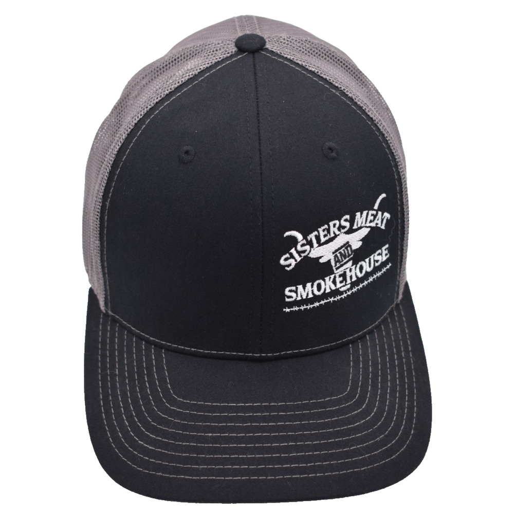 SISTERS MEAT AND SMOKEHOUSE Adjustable Trucker Mesh Hat Cap Adult Black & Gray